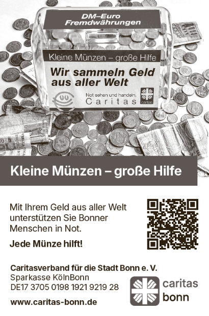 Münzen Motiv Freianzeigen Caritas Bonn (schwarz weiß)